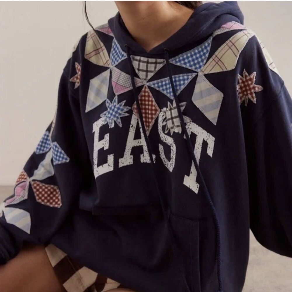 Free People Saint Sweatshirt, New Size Small, Blue Combo